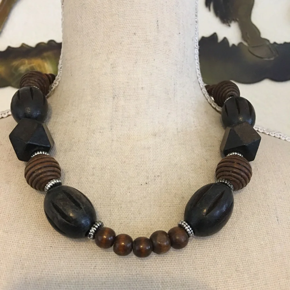 Multi shape wood bead chunky style necklace